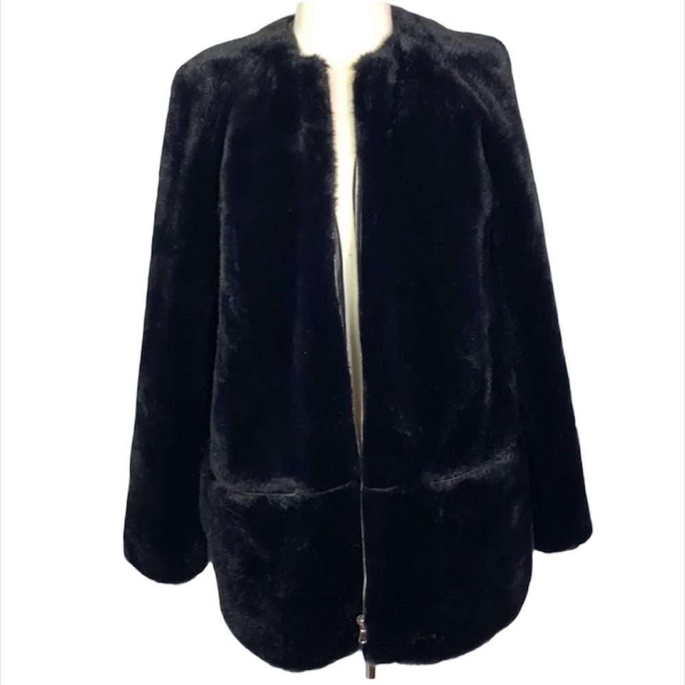 Zara Trafaluc Black Faux Fur Coat Size M